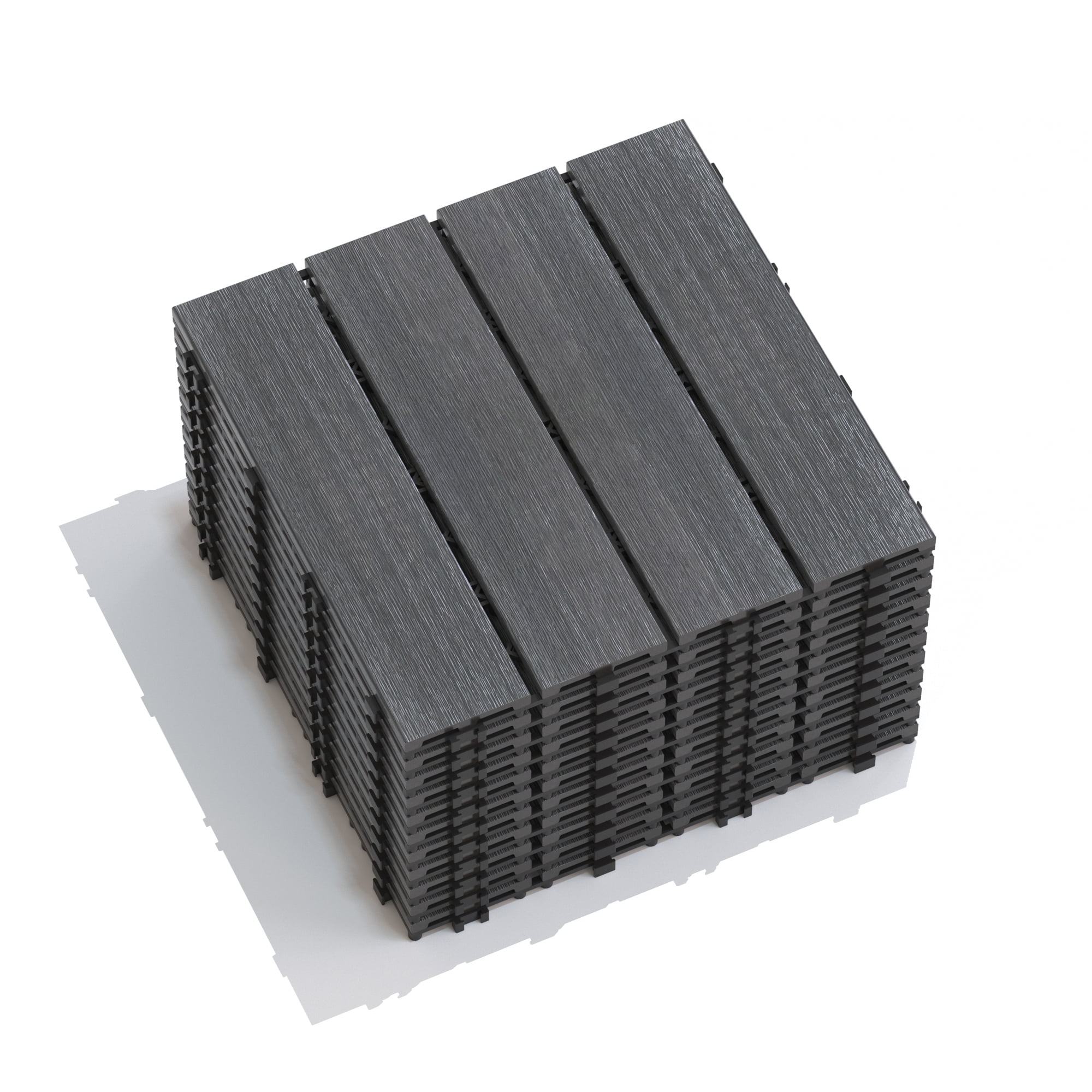 Patio Deck Tiles, Pack of 22 DIY Interlocking Wood Plastic Flooring Tiles for Porch Balcony Backyard Outdoor Yard, Ash
