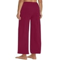 thumbnail image 7 of SuTry Women's Solid Color Trousers Fall Summer Loose Breathable High Waist Wide Leg Trousers with Smocked Waistband Drawstring Detail Pants(Wine#1,4XL), 7 of 7