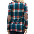 thumbnail image 4 of Xuanfei Women Plaid Print Elbow Patch Long Sleeve Open Front Neck Cardigan Tops, 4 of 4