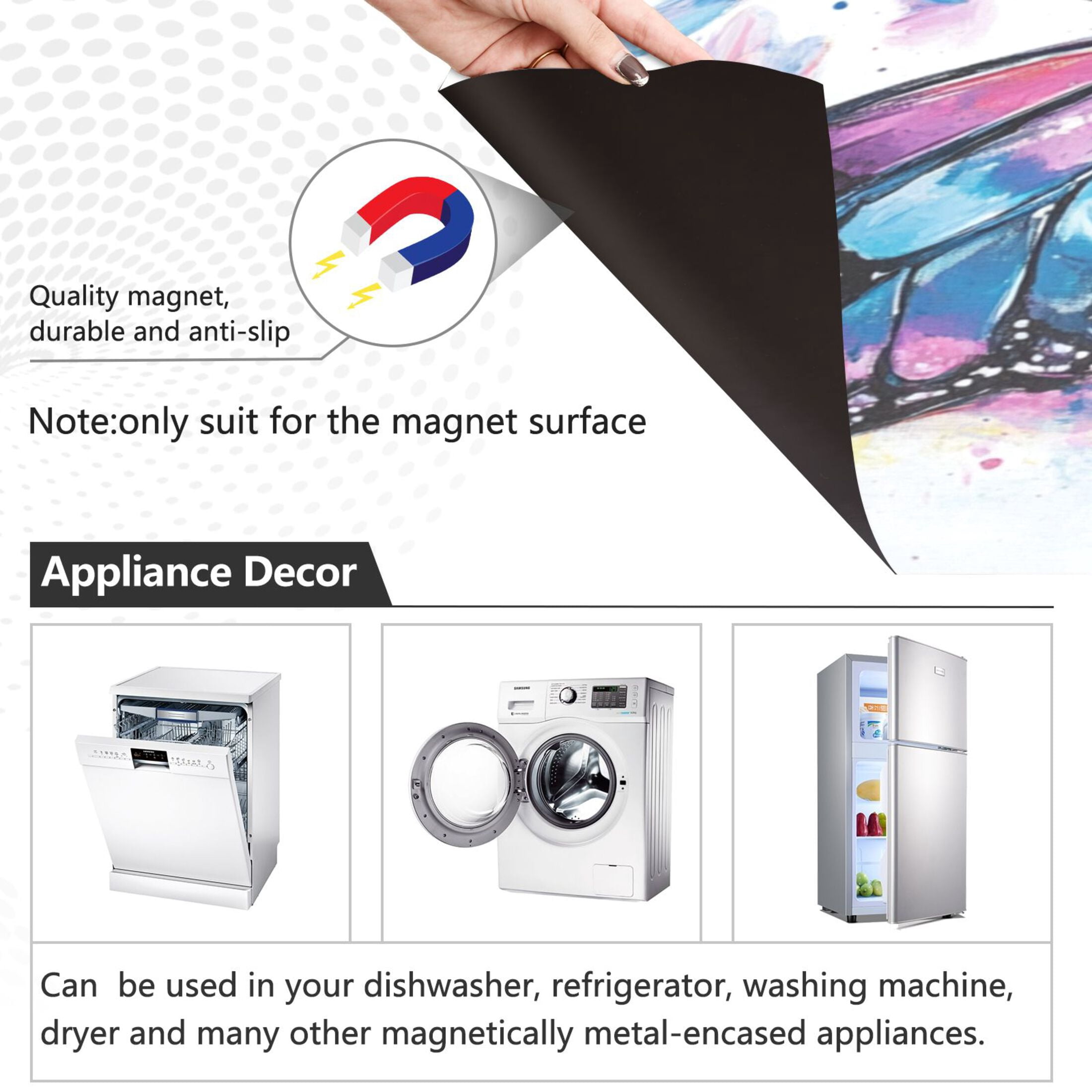 Dishwasher Magnetic Sticker 23x26 Inch Refrigerator Magnetic Sticker Washing Machine Magnetic Sticker Kitchen Panel Magnetic Sticker Home Decor Colorful Cat Butterfly