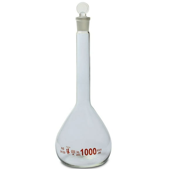 1000ml Volumetric Flask, With Ground Stopper, Karter Scientific 213W12 (Single)