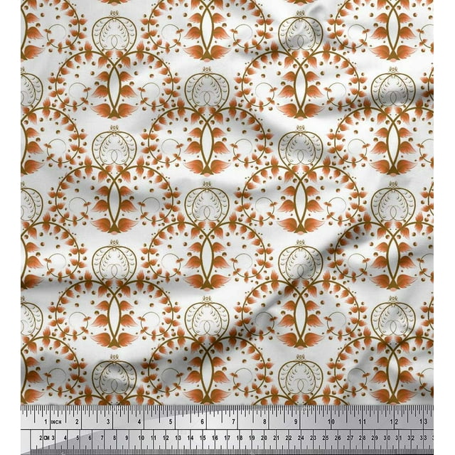Soimoi Poly Georgette Fabric Floral,Fish & Deer Artistic Print Fabric by The Yard 42 Inch Wide