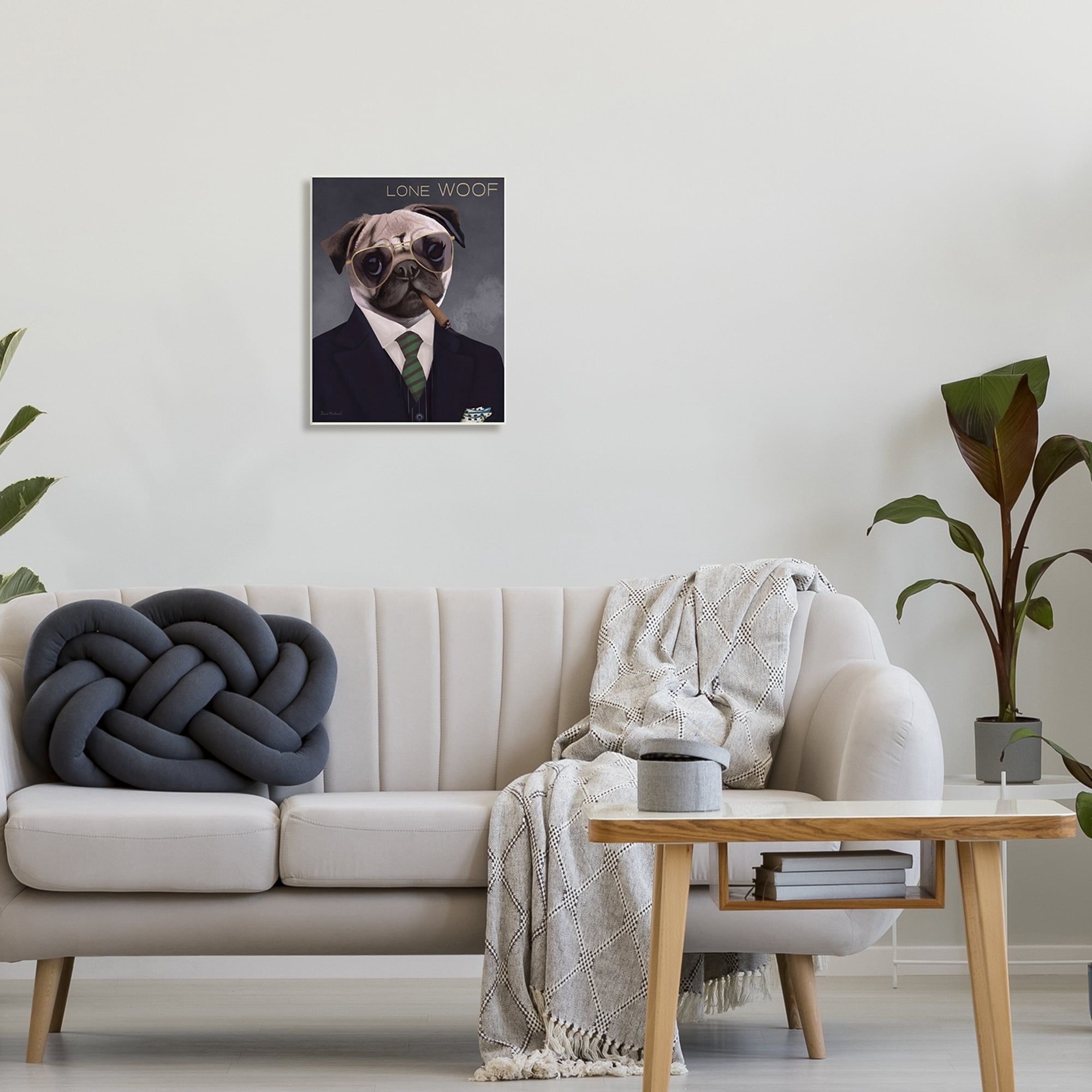 Stupell Industries Lone Woof Pug Dog Smoking Cigar - 13 x 19