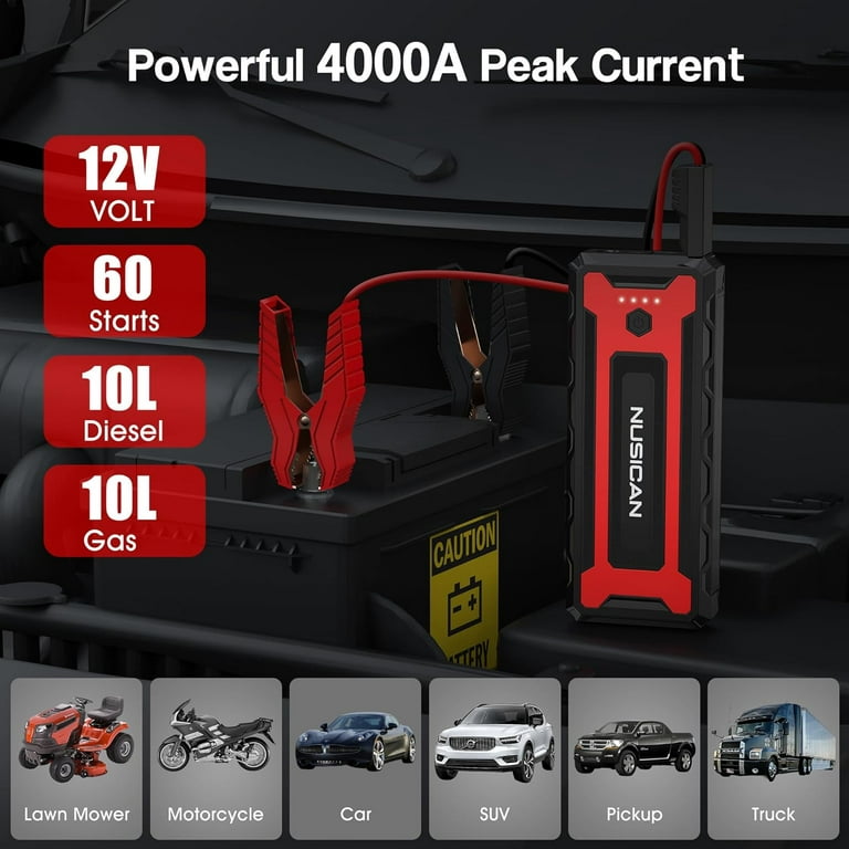 Car Jump Starter, 2600A 22000mAh 12V Portable Battery Starter, Auto Battery  Booster Pack with Dual USB/Quick Charge 3.0 /Type-C (up to 8.0L Gas/8.0L