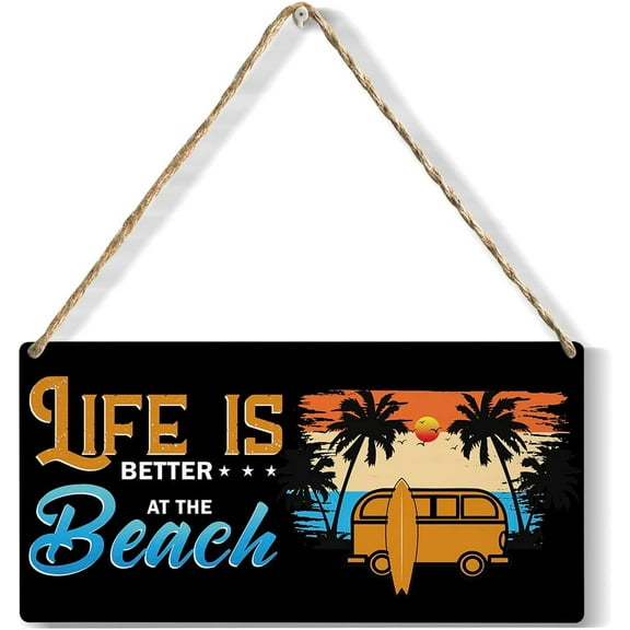 Inspirational Life is Better at the Beach Wood Sign Rustic Beach Lovers Wooden Hanging Plaque for Home Beach House Wall Art Decoration 10x5 Inch Present