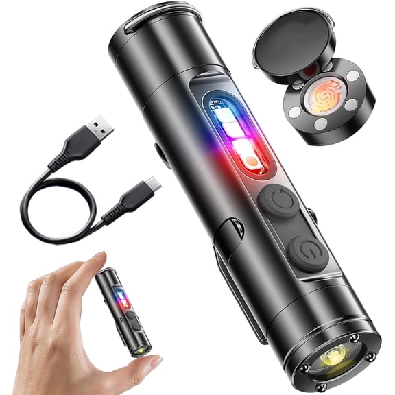 Pocket Rechargeable Edc Flashlight: 500 Lumens Mini Keychain Light, Rechargeable Emergency Lights Roadside Flashing Magnetic, EDC Tool for Camping, Travel