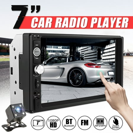 7 Inch Car Stereo 2 Din MP5 Player Car Radio Stereo Receiver bluetooth HD FM AUX Touch Screen With Reverse Camera And Free Phone Call Function Clock Display Remote