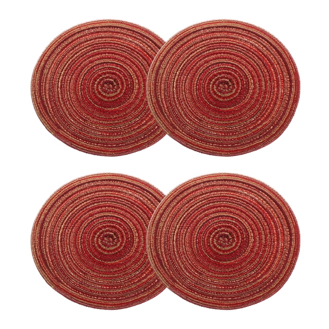 Uxcell 4 piezas de manteles individuales trenzados redondos de 7" antideslizantes para mesas de comedor, lavables, aislamiento térmico, manteles individuales tejidos, rojos