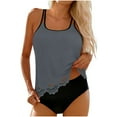 thumbnail image 2 of Sakmal Womens Tankini Btahing Suits Full Coverage Tummy Control Swimwear Solid Tropical Gray Womens Bathing Suits XXL, 2 of 9