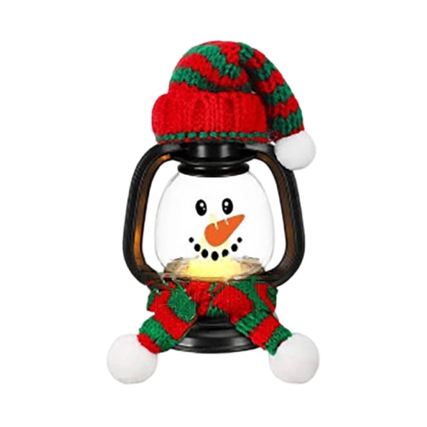 Hogar y jardín, Decoración navideña, Mini farol de muñeco de nieve con gorro y bufanda, farol de muñeco de nieve