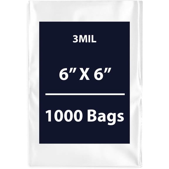 Multiple Sizes Clear Flat Poly Bags - 6"x6" & (1000 Bags) 3Mil Flat Open Top Plastic Packaging Packing | Flexible and Durable Plastic Bags | Low-Density Polyethylene (LDPE)