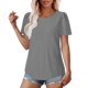 thumbnail image 4 of Sudaderas,Camiseta de color liso para mujer, cuello redondo, manga corta, mezcla de algodón suave, transpirable, informal, para uso diario, sopatenor, 4 of 8