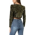 thumbnail image 3 of INSPIRE CHIC Women's Party Shiny Sequin Long Sleeve Open Front Shrug Cropped Jacket L Black Gold, 3 of 6