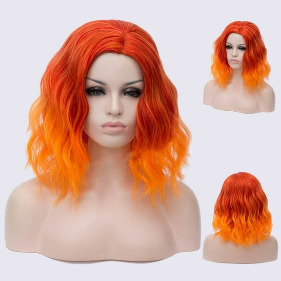 UTOURS 14" Orange Wig for Child Kids Short Bob Curly Wavy Wig Ombre Orange Wigs with Wig Cap
