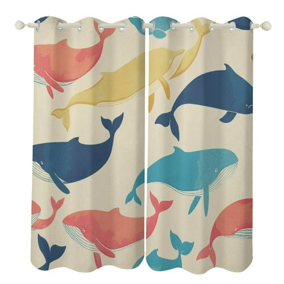 Blackout Curtains for Bedroom Marine Animals Such As Whales Full Room Darkening Grommet Curtains for Living Room,Thermal Insulated Ombre Drapes