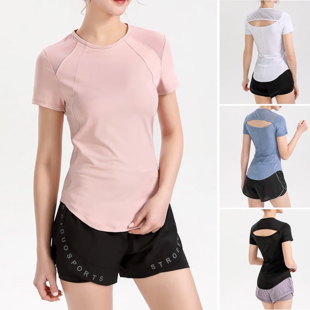Camiseta deportiva para mujer Malla Empalme Espalda Ahuecada Ajuste ajustado