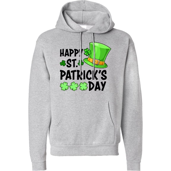 Inktastic Happy St. Patrick's Day Green Hat and Clovers Adult Hoodie Sweatshirt