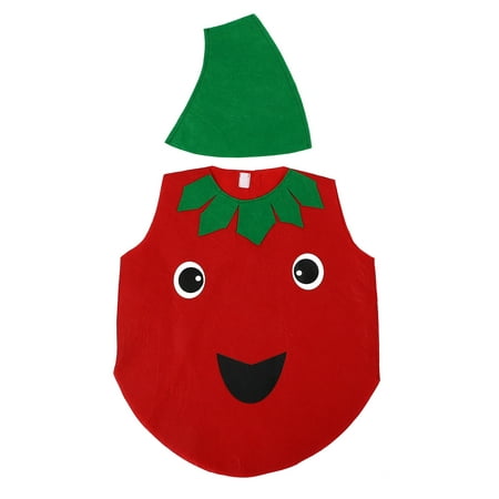 

Kids Fruits Vegetables Costume Kit Tomato Performance Costumes Clothes and Hat Fabric Outfit Dress Up Accessories (Red)