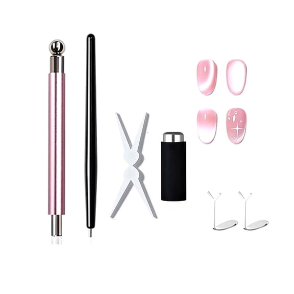 DUAIU 6Pcs Nail Art Magnetic Stick Set - Double Headed Cat Eye Magnet V-Shape & Heart, Strong Steel Ball for Gel Polish Manicure Tools
