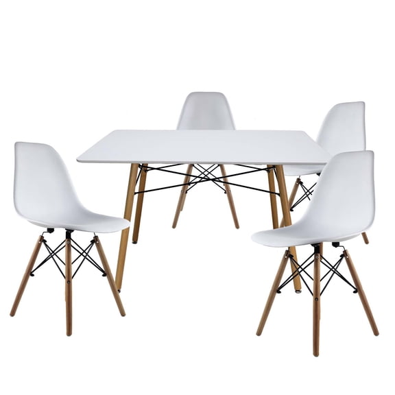 Set de Comedor Oslo 120cm Melamina 4 Sillas Eames Blanco Mundo In Minimalista