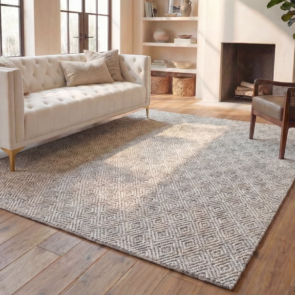 SAFAVIEH Natura Eanna Geometric Wool Area Rug, Camel/Grey, 9' x 12'
