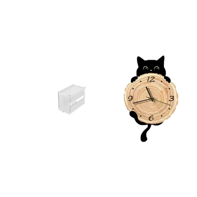 caso de tejido,Caja de almacenamiento de papel higiénico para montaje en pared,Reloj de pared,Reloj de pared decorativo para baño o dormitorio,Reloj de pared para gatos silencioso,sin