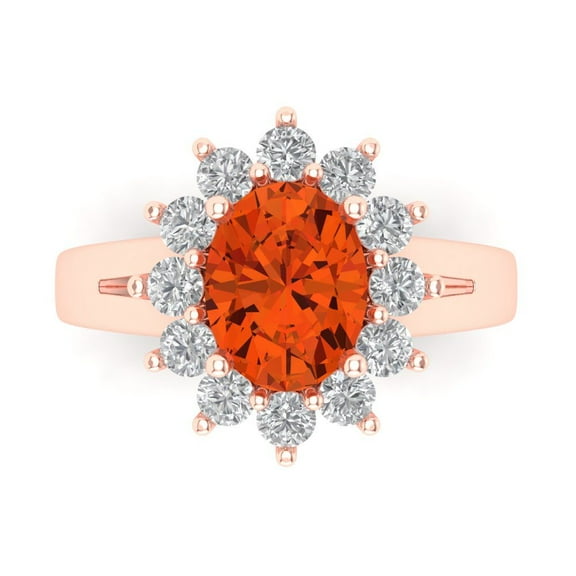2.72 ct Oval Cut Simulated Red Diamond Halo Engagement Ring for Women in 14K Rose Gold