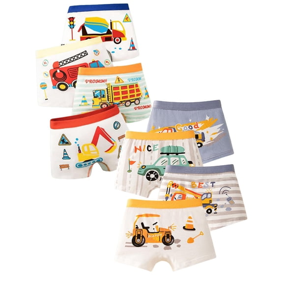 YUEHUA Kids Boys Cartoon Car Print Boxer Briefs 8-pack, Soft Cotton Breathable Underwear, Comfort Fit All Day Daily for Children