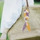 thumbnail image 5 of Llavero de macramé Zulema bolso bohemio con Colgante de broche de langosta Amarillo morado, 5 of 6
