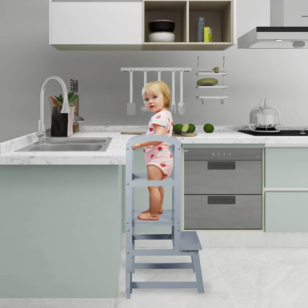 learning stool toddler tower adjustable height kids step stool kitchen bathroom counter helper stool for kids with safety rail mother s helper grey walmart com walmart com