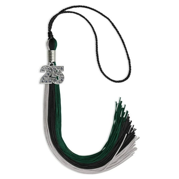 Endea Graduation Black/Teal/Grey Graduation Tassel with Silver Date Drop