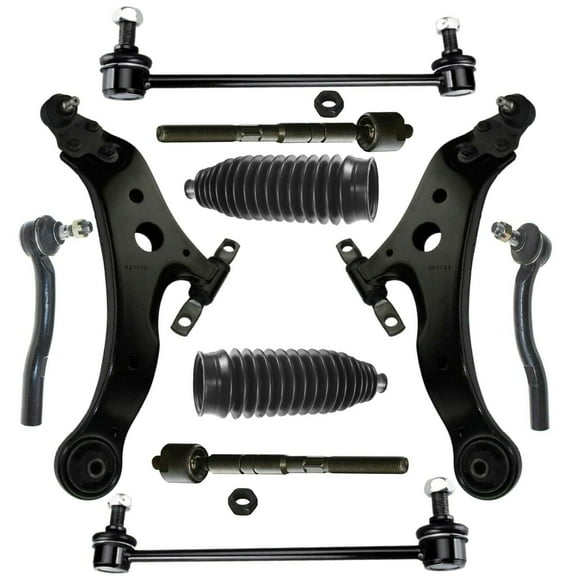 10 Pc Front Suspension Lower Control Arms with Ball Joints Passenger & Driver Side Bellow Boots Tie Rod Ends Outer Inner & Sway Bar Links Kit Fits select: 2007-2011 TOYOTA CAMRY