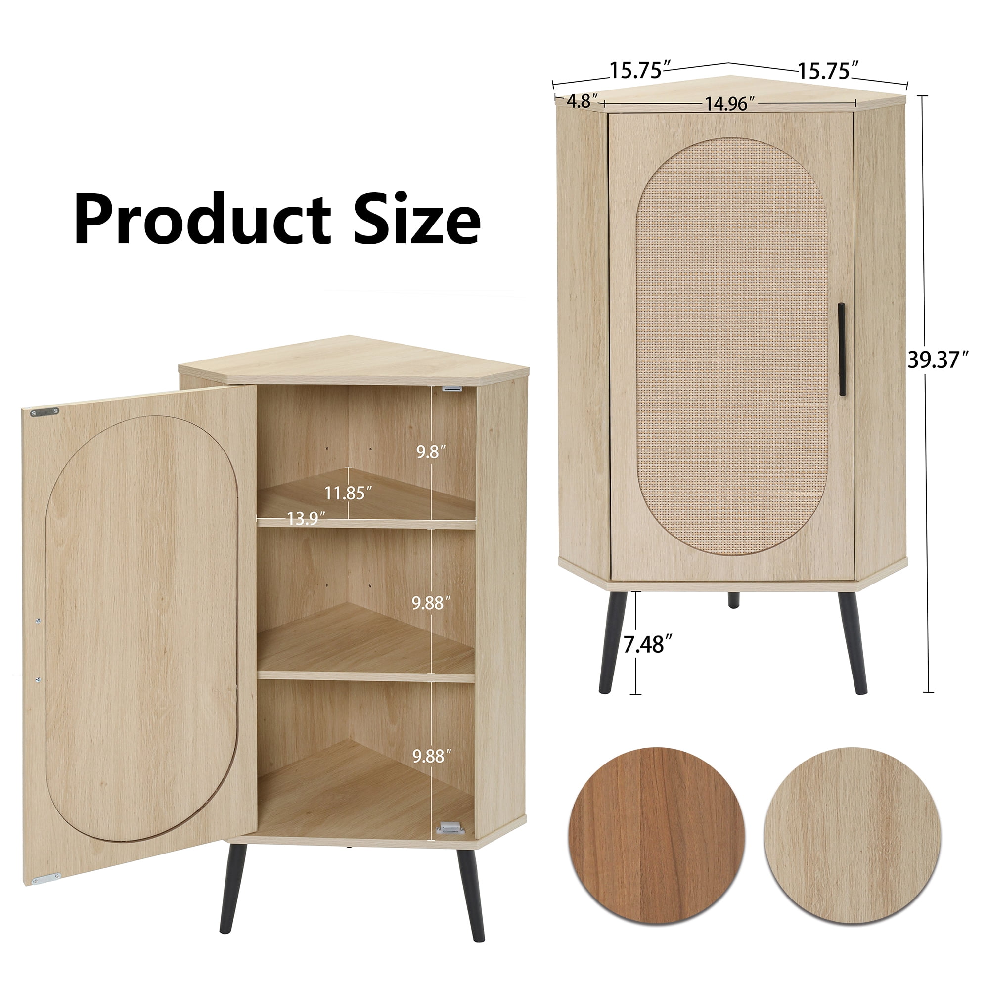 HIUU Small Corner Cabinet with Rattan Doors,Slim Bathroom Storage Cabinet,Freestanding Corner Table with Storage(Natural)