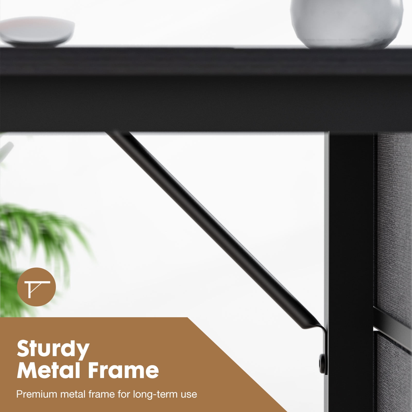 CONCETTA Reversible Home Office Desk with Storage, Compact Study and Vanity Table for Small Spaces 47 Inch, Black