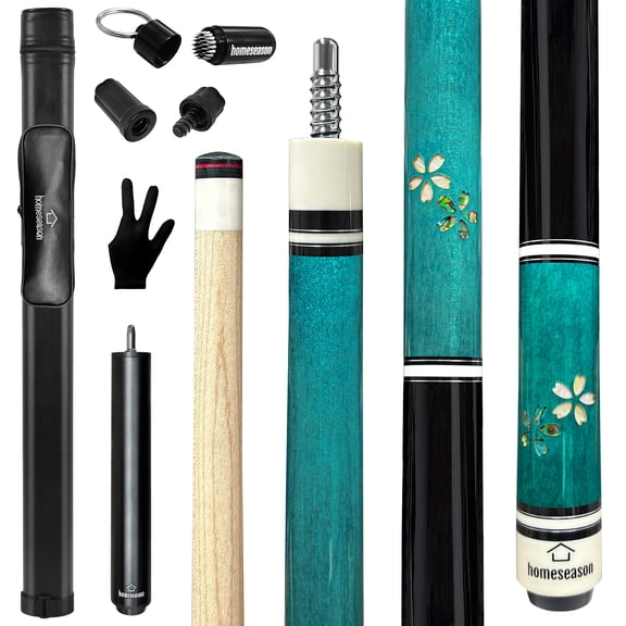 HomeSeason Pool Cue Stick 58inch 19oz 12.5mm Tip Professional Billiard Canadian Maple Wood 2-Piece Combination Cues Sticks(Blue)