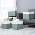 thumbnail image 7 of 13 x 13 Inch Fine Linen Storage Bins with Handles，Fabric Cube Boxs，Collapsible Basket Organizers for Shelves for Home, Closet Drawers (White/Green-4 Pack ), 7 of 7