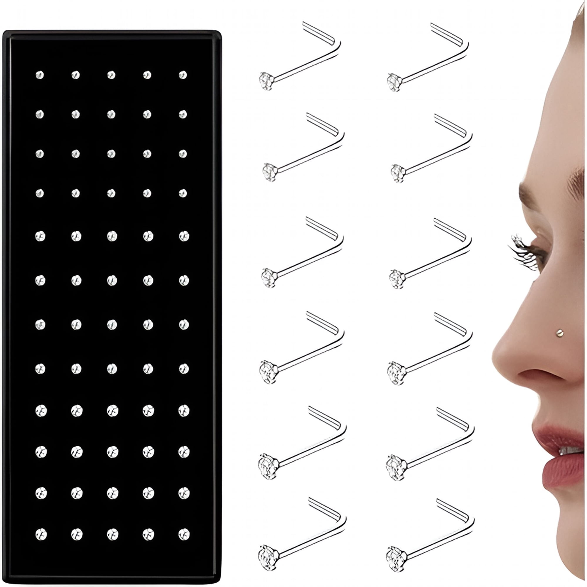 DESIGNICE 2026 New Straight L Shaped Stainless Steel Nose Studs Rings Piercing Pin Body Jewelry 20G-22G 1.5Mm 2Mm 2.5Mm Nose Rings L Shaped for Daily Wear, Party, Date, Travel, Body Piercing