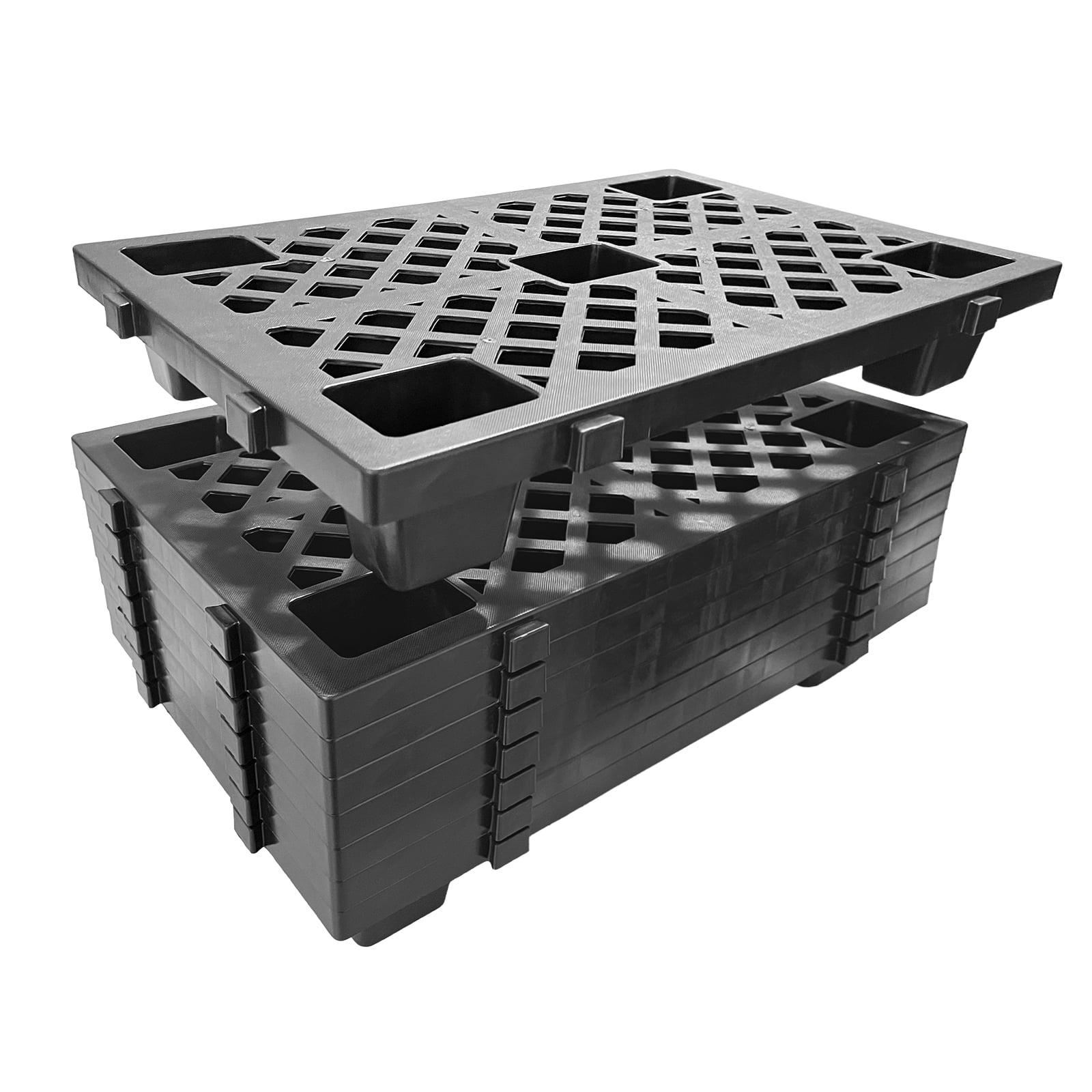 Garvee Heavy Duty Stackable Plastic Pallets – Ventilated Interlinked Grid, 2200lbs Capacity, Waterproof & Damp-Proof, Easy to Clean, Forklift Compatible, for Warehouse, Garage, Basement, 4 Pack