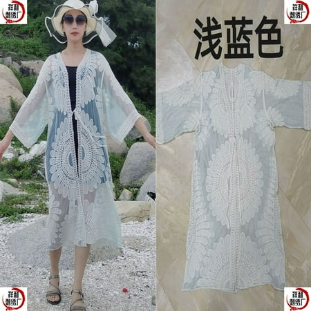 2024 sun protection clothing hollow lace cardigan bikini blouse outer swimsuit coat for women