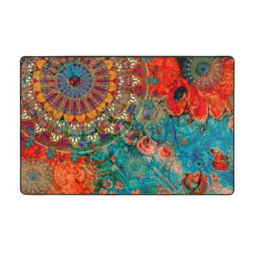 Mandala Colorful Soft Indoor Outdoor Rug, Washable Rugs for Living Room, Non - Slip Floor Carpert, Bedroom Area Rug for Home