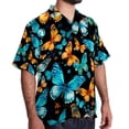 thumbnail image 2 of Flower Butterfly Men's Short Sleeve Hawaiian Shirt, Casual Printed Button Down Beach Tops, Summer Poplin Spread Collar Unisex Button Down Shirts, 2 of 6