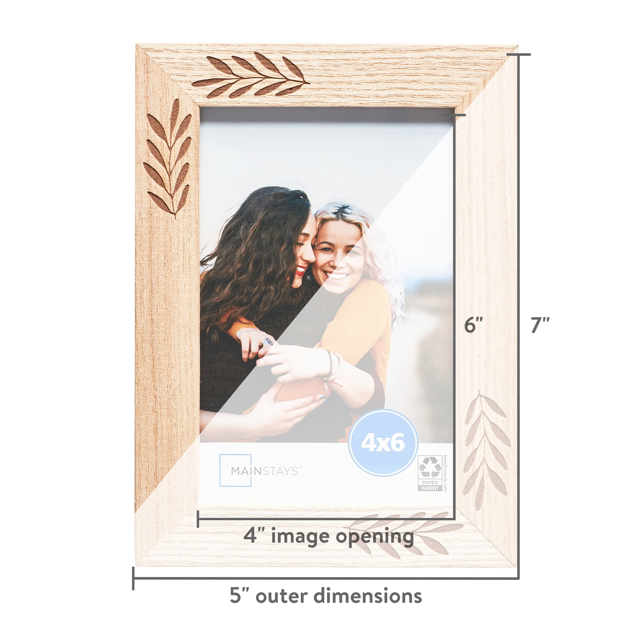 Mainstays – 4x6 Picture Frame – Etched Wood Leaves Tabletop Photo Frame
