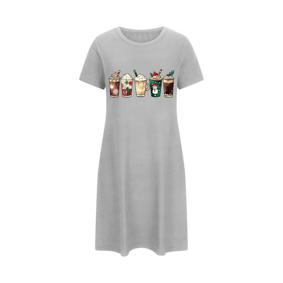 Tnhcen Plus Size Women's Christmas Cute Print Sleepwear Short Sleeve Round Neck Short Dress Soft Polyester Spandex S-2XL for Home/Lounging