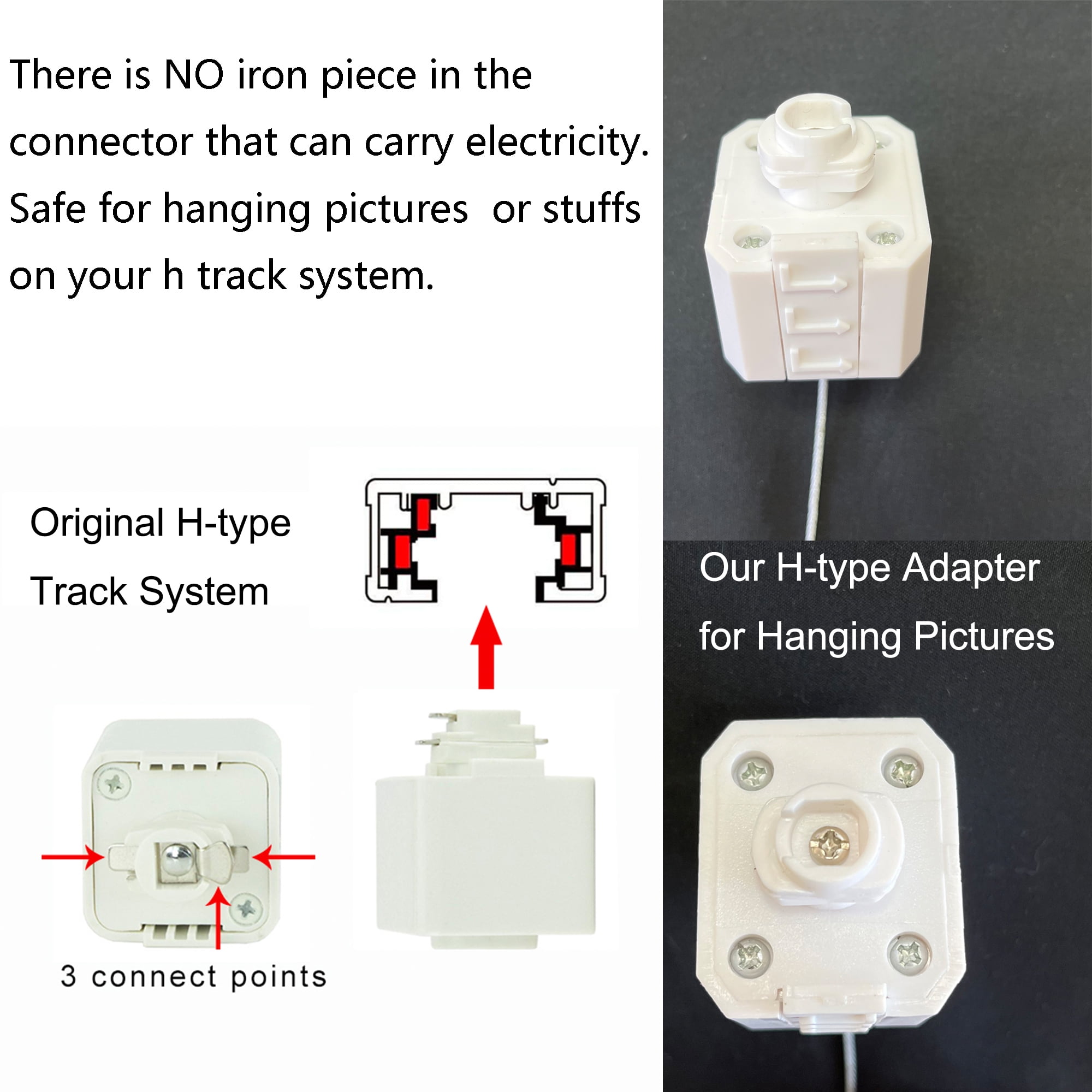 Kiven Picture Hanging Kit, H-type Track System Adapter with Hook and Cord, Picture Rail Hooks for Exhibition Photograph Wall Picture Artwork,4 pack