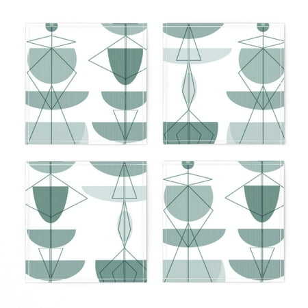 

Linen Cotton Canvas Cocktail Napkins (Set of 4) - Midcentury Teal Retro Abstract Midcentury Modern Stripe Bowl Grey Gray Green Neutral Grayscale Mod Print Cloth Cocktail Napkins by Spoonflower