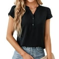 thumbnail image 6 of VDJ Summer Tops for Women Business Casual Tops Summer Holiday Trendy Short Sleeve Shirts Button Up Black Blouse for Lady Size M, 6 of 8