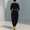 thumbnail image 4 of ZToonmas Women's 2 Piece Outfits Solid Long Sleeve Crew Neck Top and High Waist Baggy Pants Set with Belt Casual Fashion Suit, 4 of 6