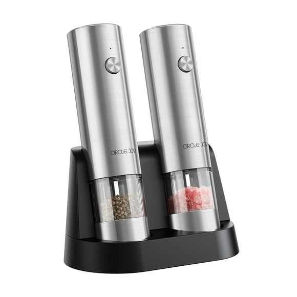 CIRCLE JOY Electric Salt and Pepper Grinder Set Stainless Steel Spice Grinder Automatic Pepper Mills with Easy-to-Carry Dual Charging Station, White Led Light, and Adjus