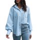 thumbnail image 1 of Camisa de las mujeres Camisa suelta de mujer Linterna sólida Mangas largas Botones de hombro caído Camisas casuales 1 1, 1 of 5