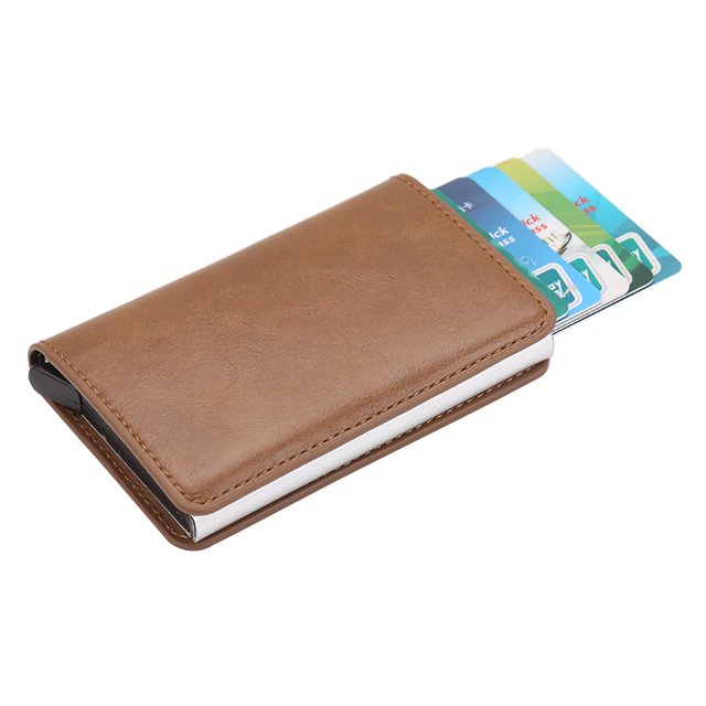 Wallet Card Holder PU Card Case Protector RFID Blocking Snap Button Pop-Up Tab Credit Anti-theft for Women Men Businessman